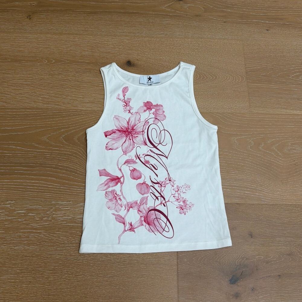 Mystic Cherry Bloom Tank Top Size XS in White Pink